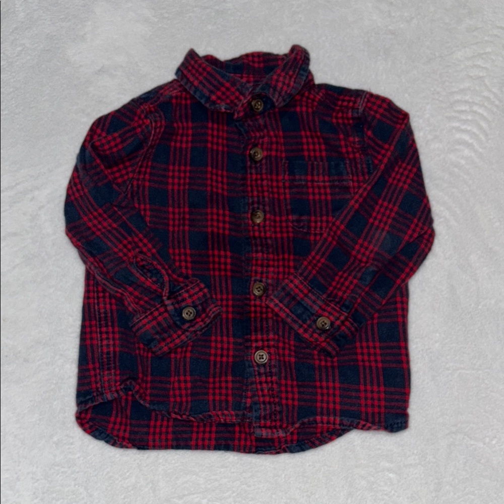 Joe fresh Plaid button up Shirt - Red and Blue 12-18 months